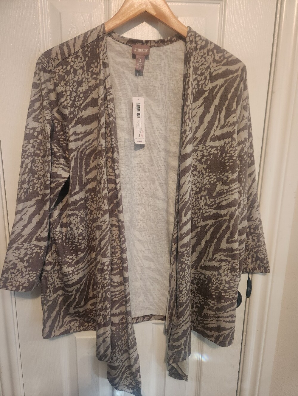 Chico's Cardigan Size 3 Open Front Cypress Fern 3/4 Sleeve